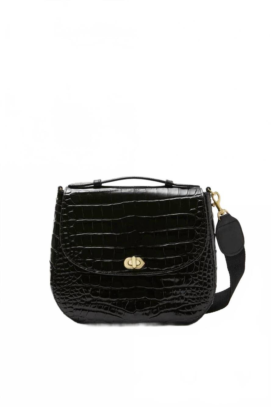 NEW CLARE V. women's turnlock louis shoulder bag with top handle in black croco